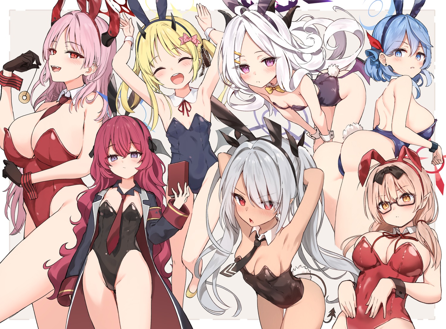 amau_ako animal_ears ass blue_archive bunny_ears bunny_girl devil halo hinomiya_chinatsu horns kyougoku_satsuki loli megane natsume_iroha no_bra pointy_ears shiromi_iori sorasaki_hina sune_(mugendai) tail tanga_ibuki wings