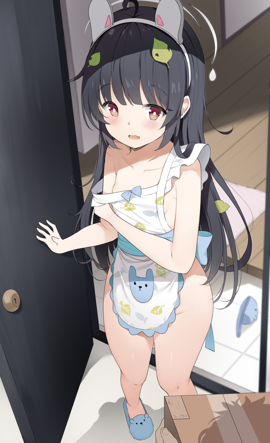 animal_ears blue_archive bunny_ears chintora0201 halo kasumizawa_miyu loli naked_apron wardrobe_malfunction