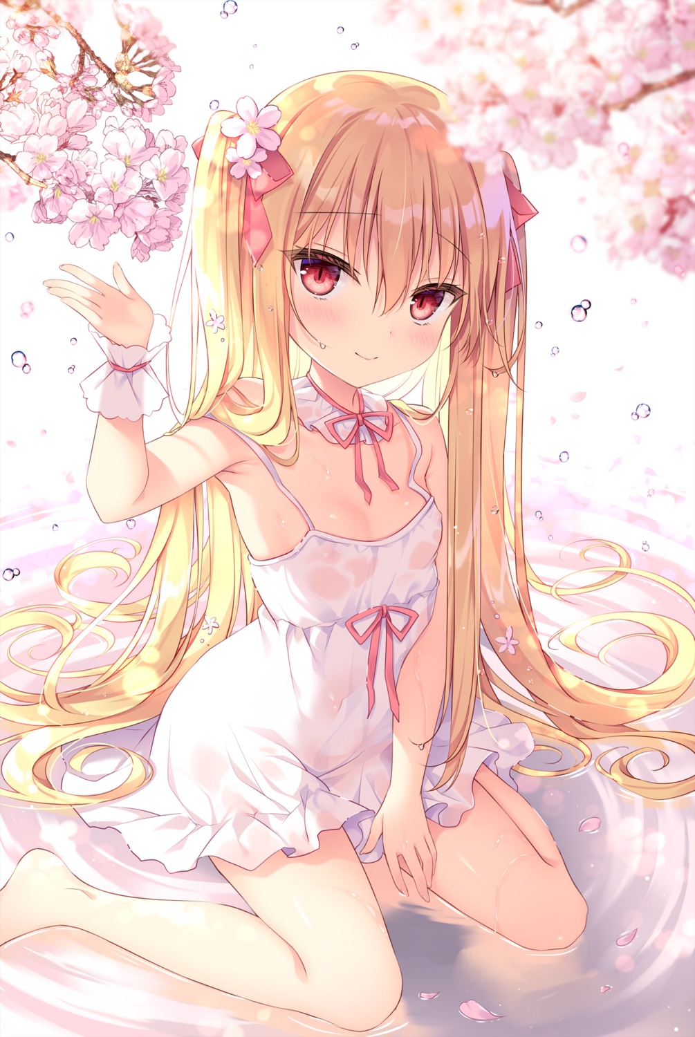 dress luri_tear nipples no_bra see_through shikitani_asuka summer_dress wet wet_clothes