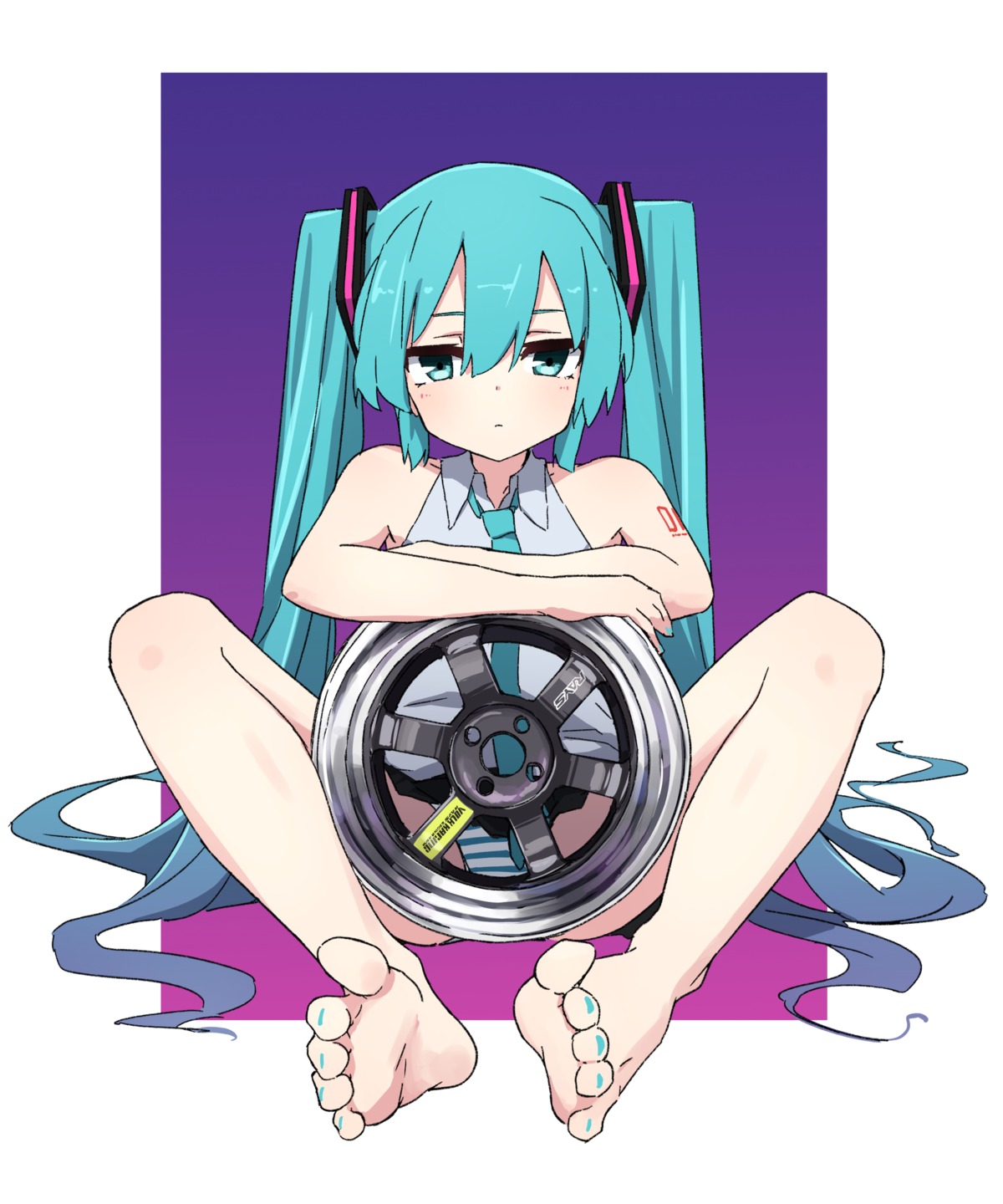 feet hatsune_miku igo_miku pantsu shimapan skirt_lift tattoo vocaloid