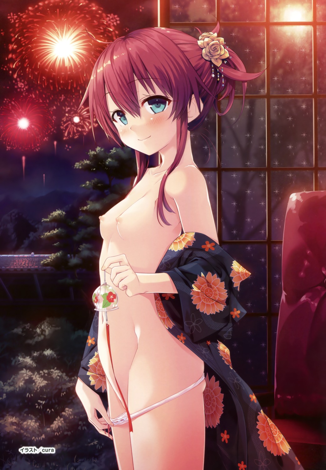 breasts cura lose maitetsu migita_hibiki nipples no_bra open_shirt pantsu panty_pull undressing yukata