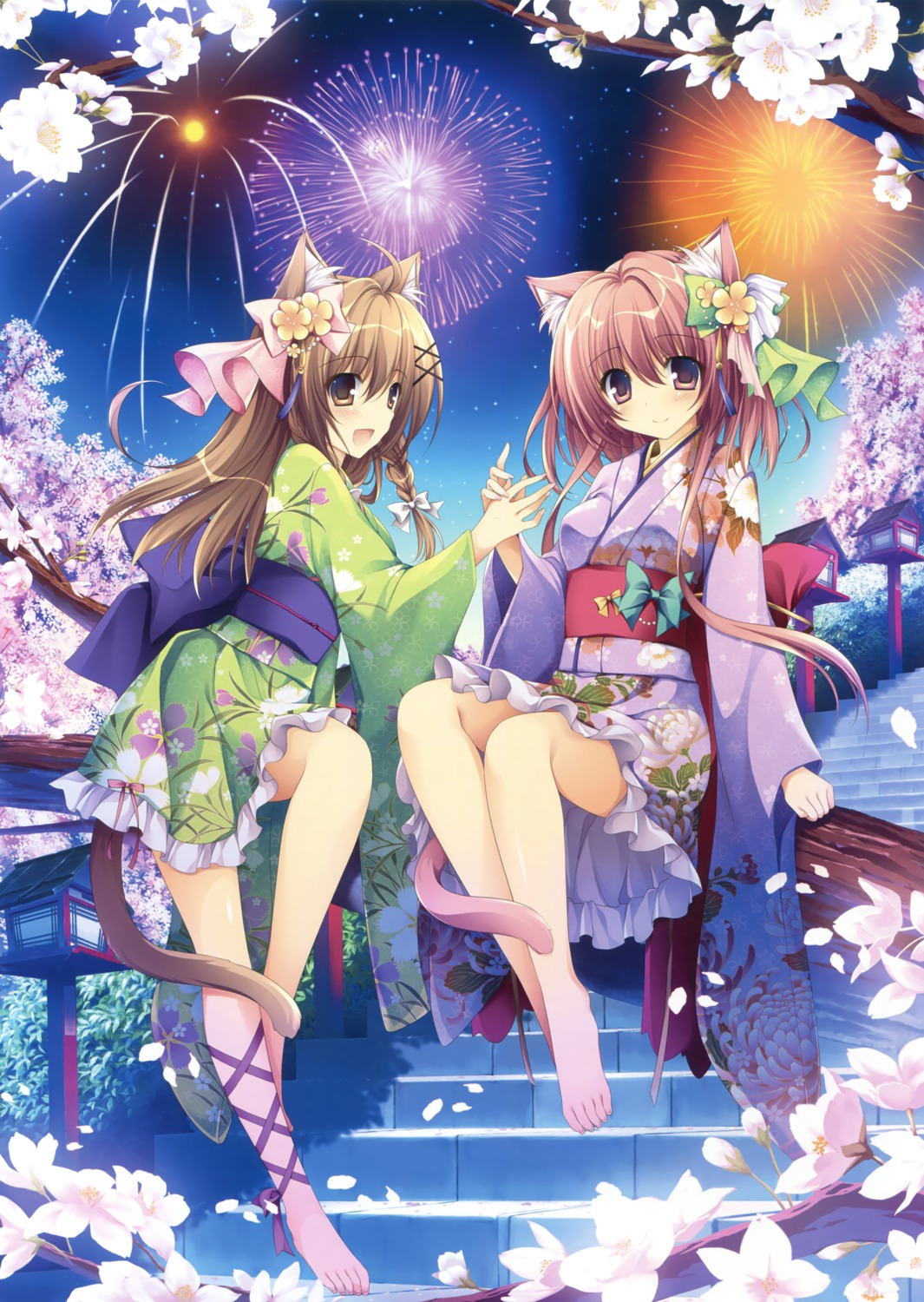 animal_ears nanaroba_hana nekomimi tail yukata