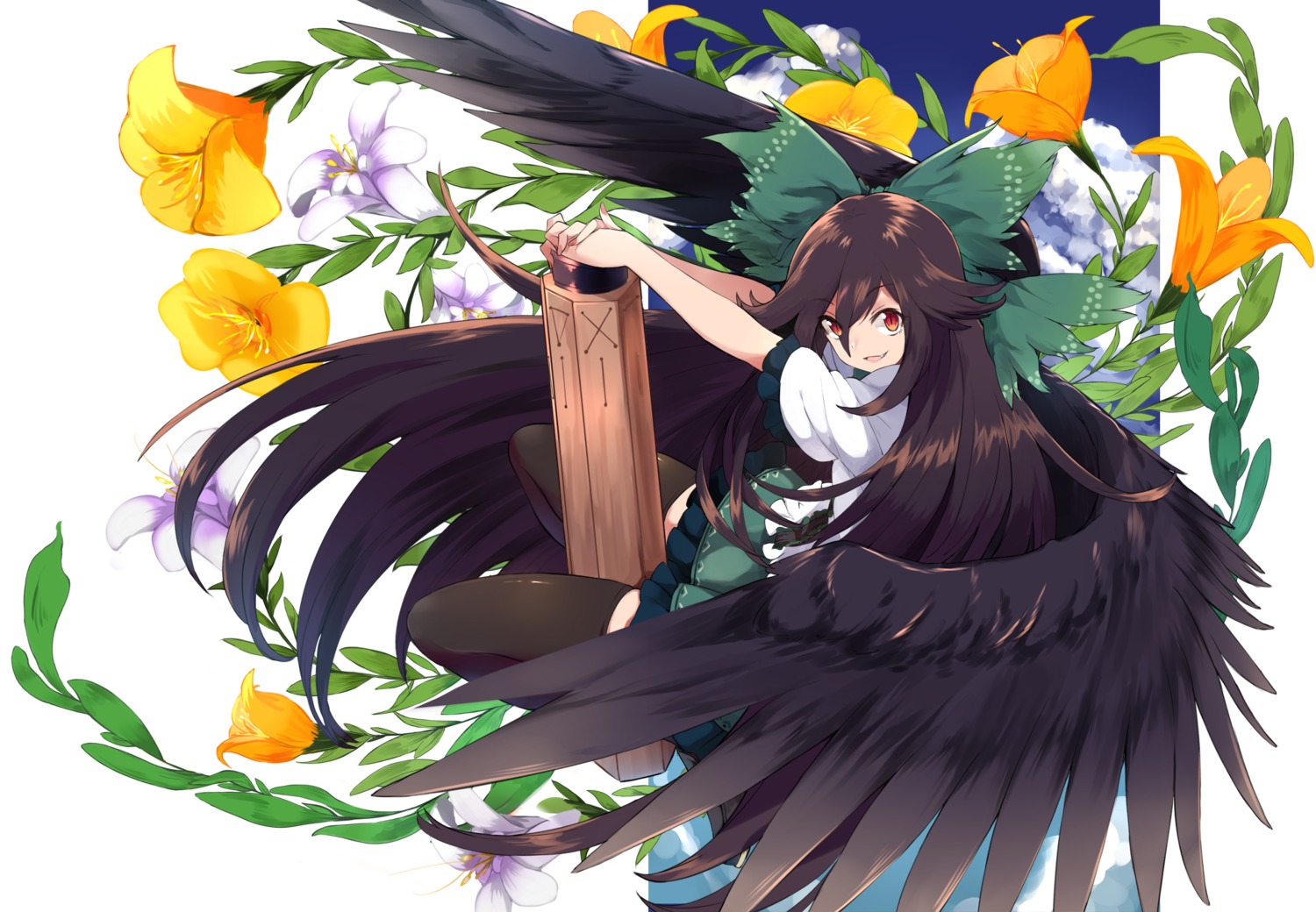 reiuji_utsuho thighhighs touhou touzai weapon wings