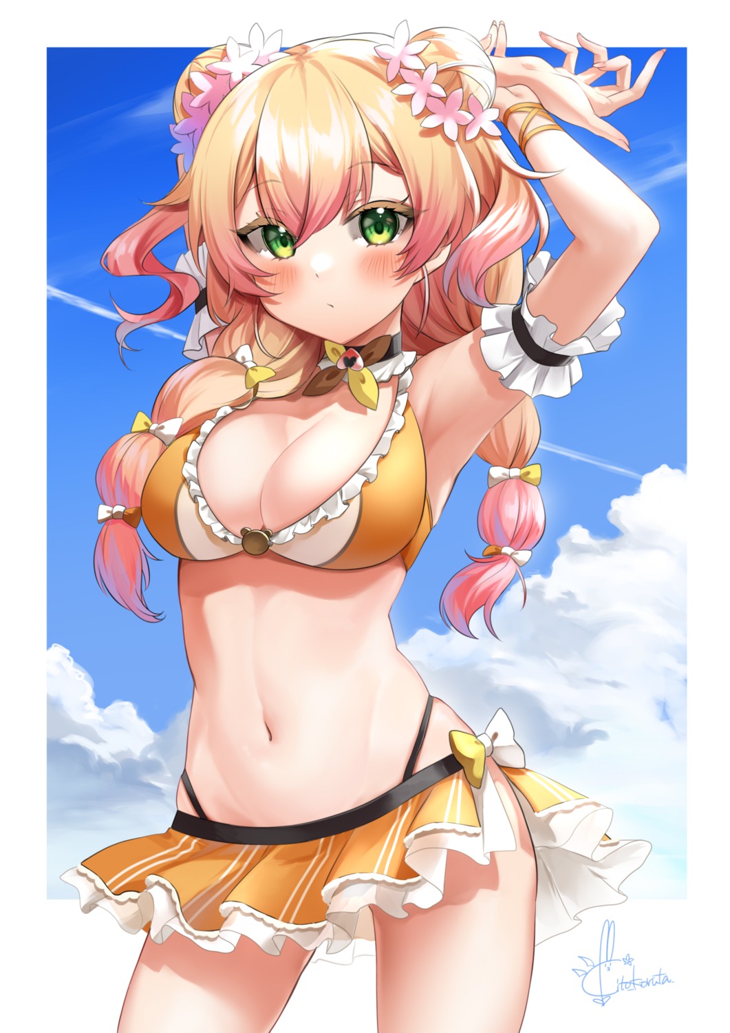 bikini hololive kito_koruta momosuzu_nene skirt_lift swimsuits