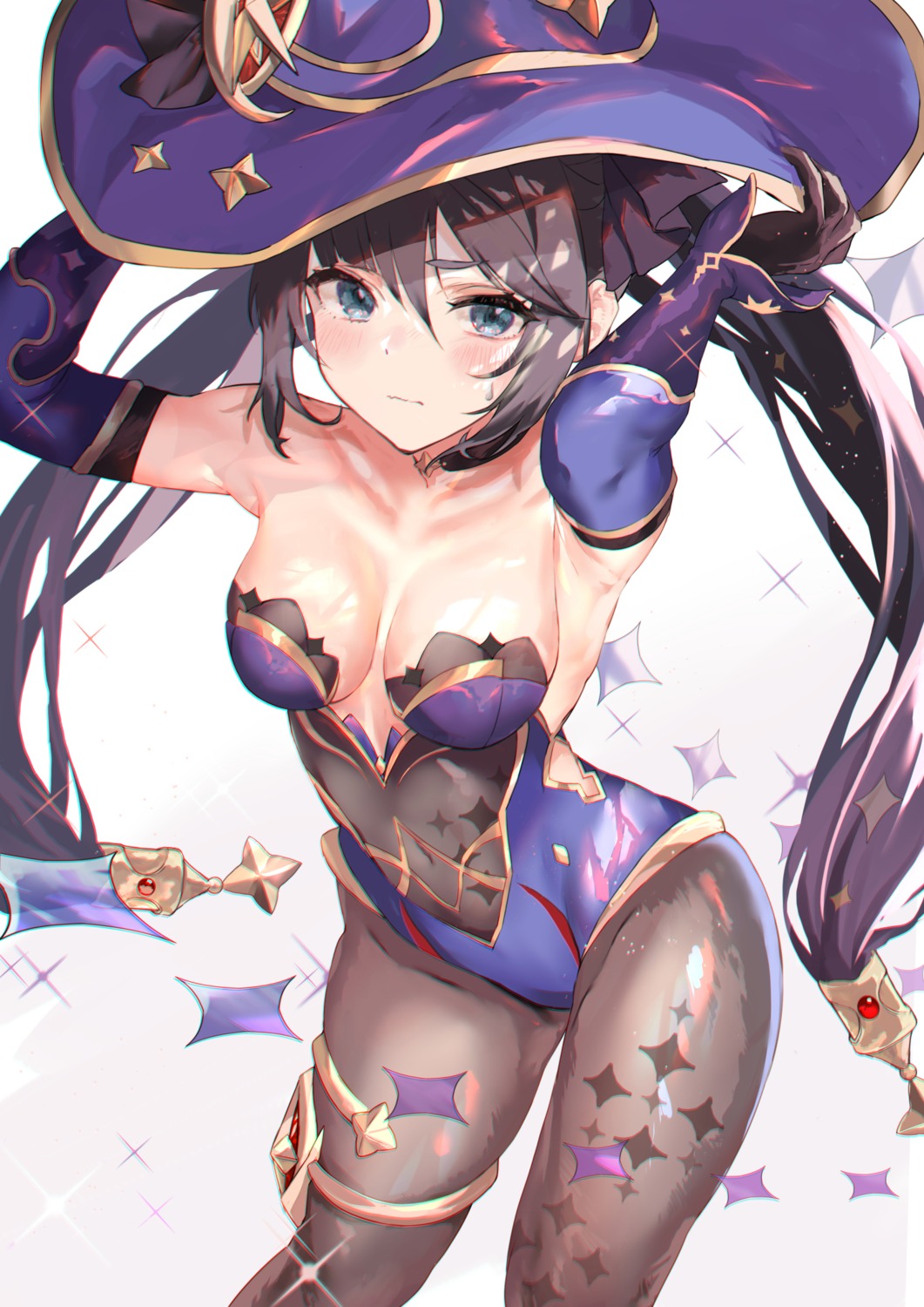 garter genshin_impact leotard mona_megistus no_bra pantyhose temir witch