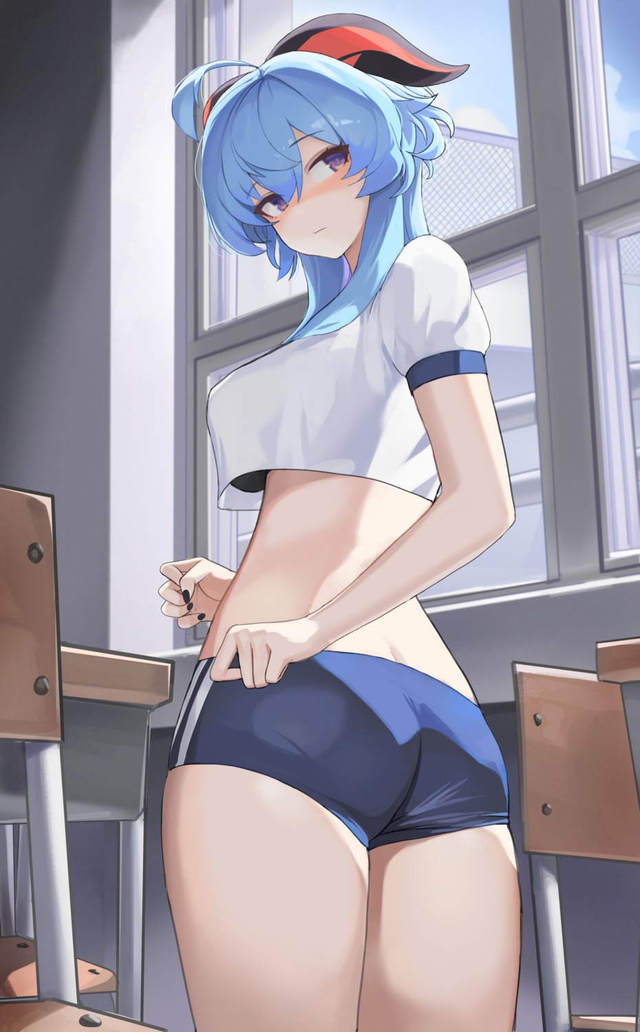 ass bra buruma dolri ganyu genshin_impact gym_uniform horns