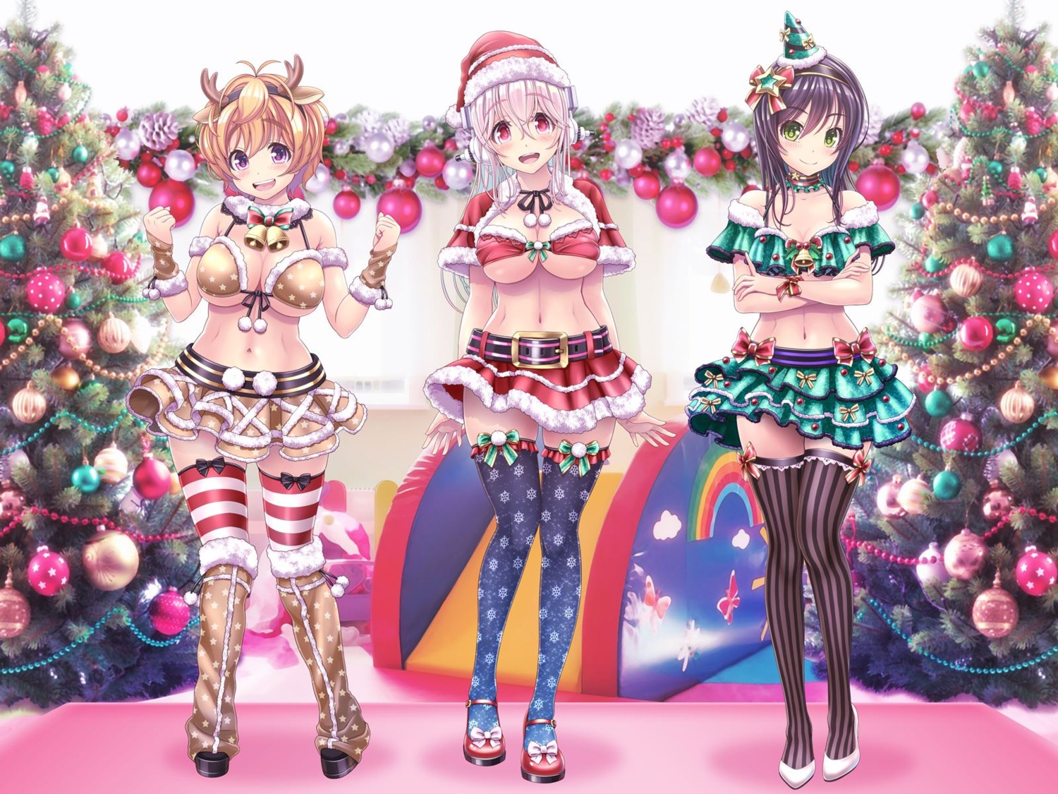 animal_ears bra christmas cleavage headphones horns mag_kan sonico super_sonico thighhighs underboob v-mag