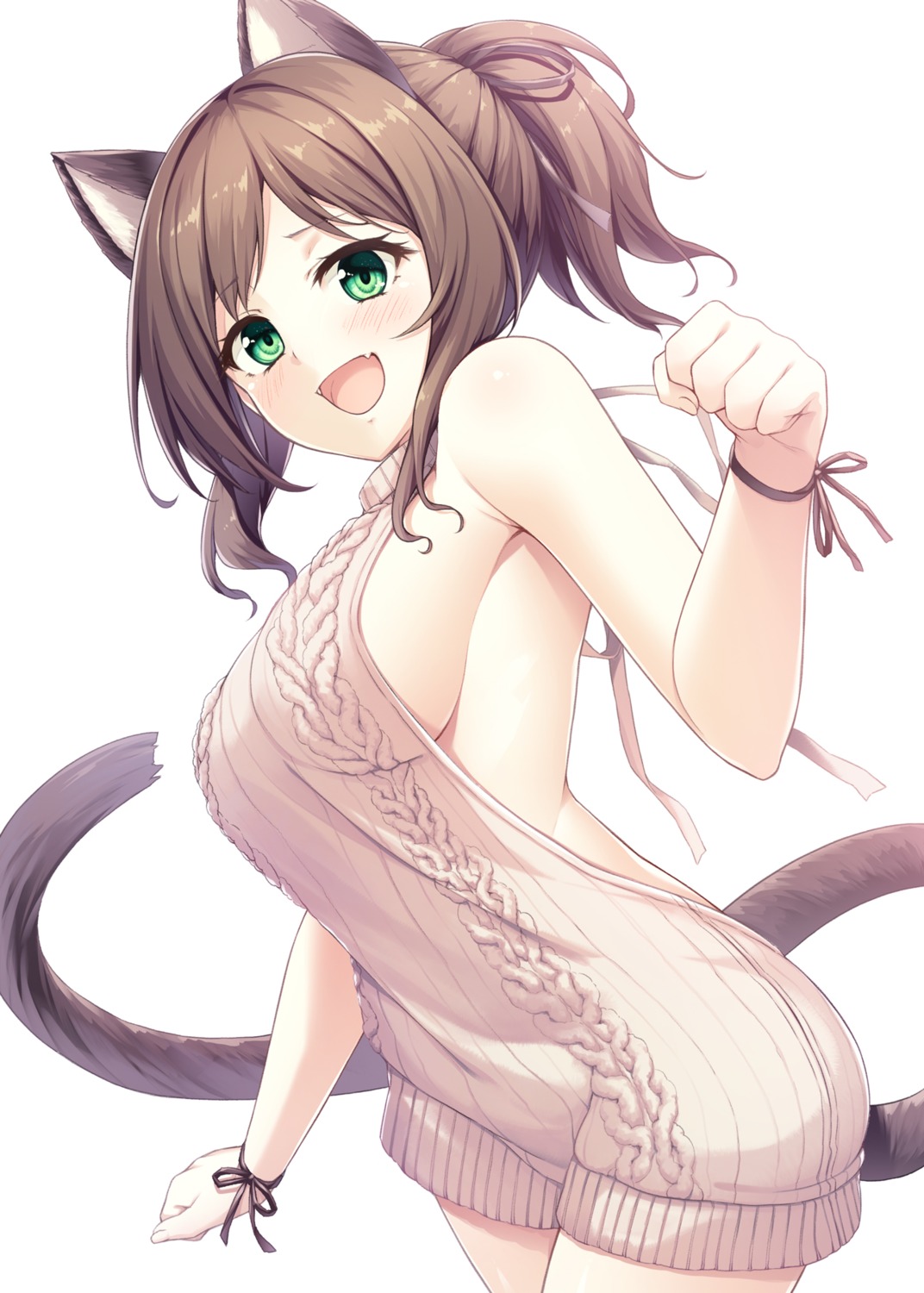 animal_ears hasumi_(hasubatake39) maekawa_miku nekomimi no_bra sweater tail the_idolm@ster the_idolm@ster_cinderella_girls