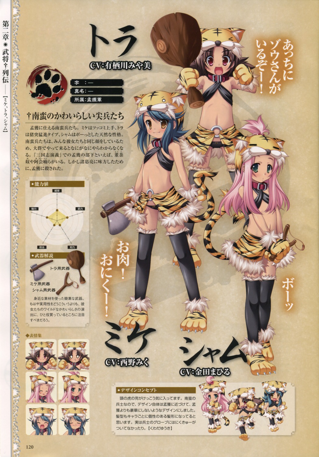 animal_ears baseson chibi expression koihime_musou mike_(koihime_musou) nekomimi no_bra pantsu profile_page shamu tail thighhighs tora_(koihime_musou) weapon