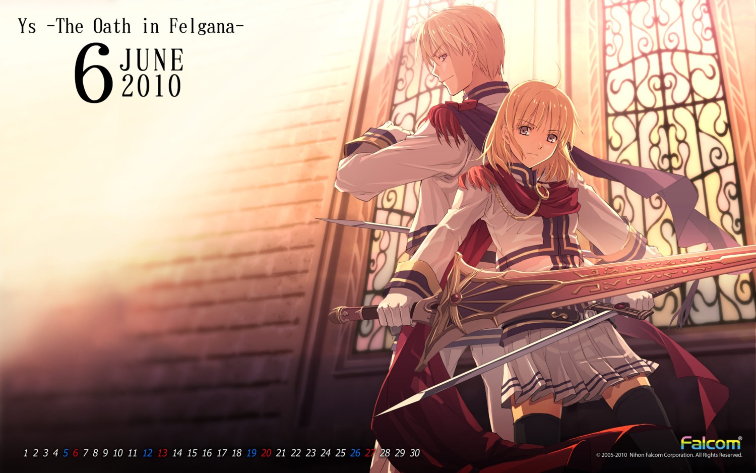 calendar chester_stoddart elena_stoddart falcom sword thighhighs wallpaper ys ys:_the_oath_in_felghana