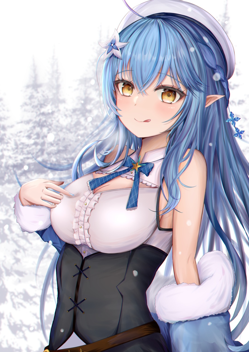 cleavage elf hololive mito_soosu pointy_ears yukihana_lamy