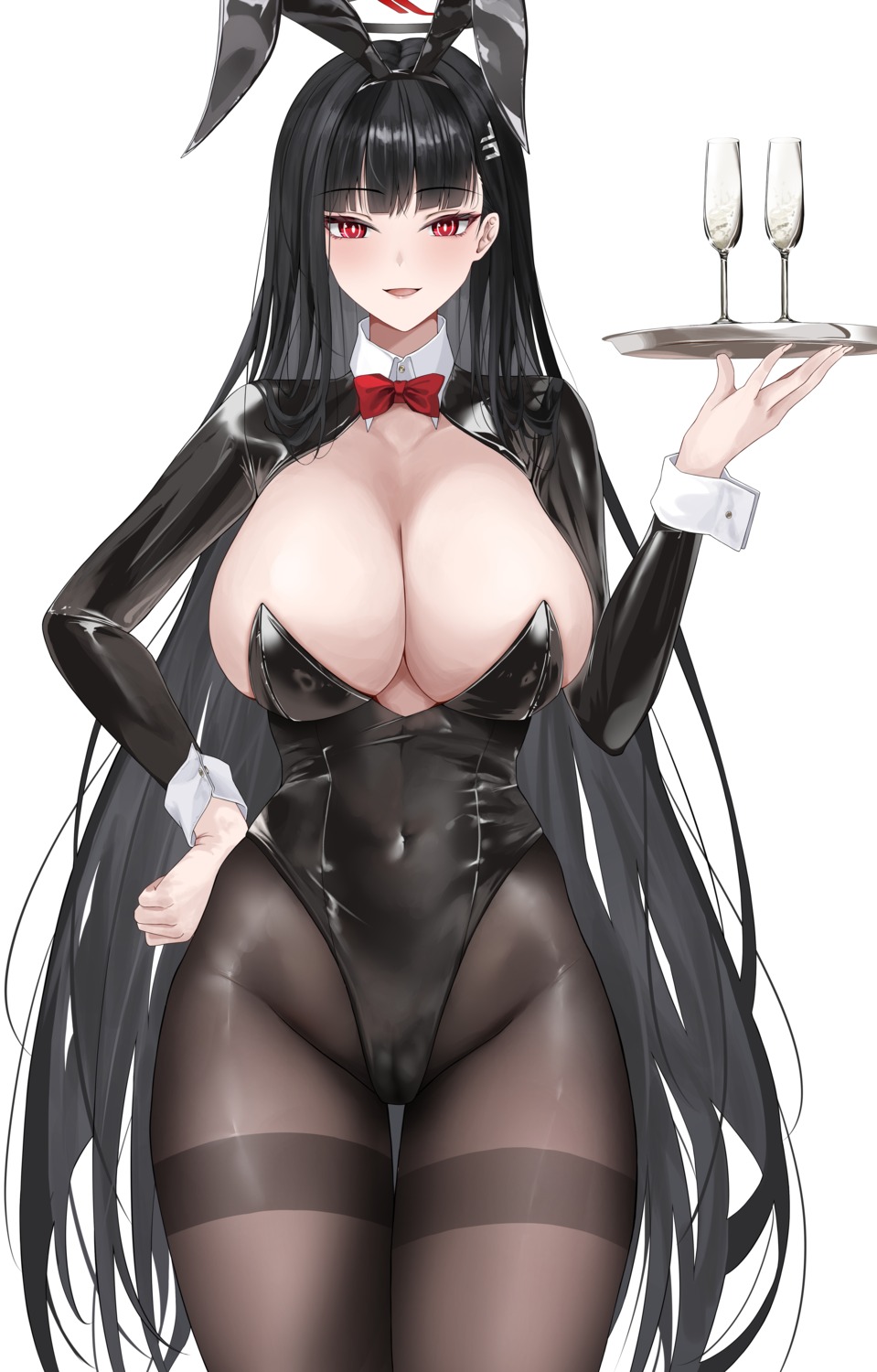 animal_ears blue_archive bunny_ears bunny_girl cameltoe dlnk halo no_bra pantyhose tsukatsuki_rio waitress