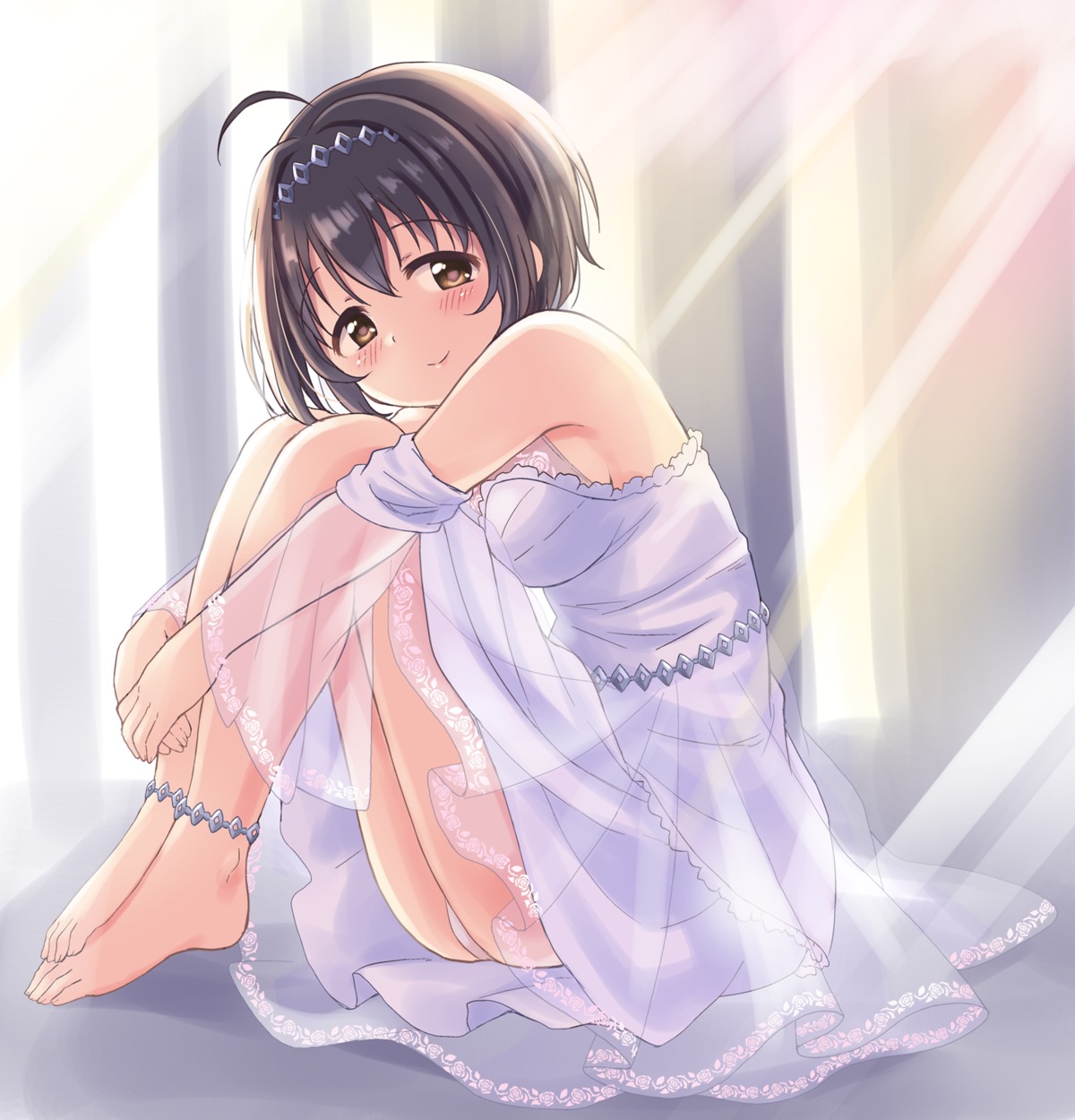 dekosuke dress kohinata_miho pantsu see_through skirt_lift the_idolm@ster the_idolm@ster_cinderella_girls