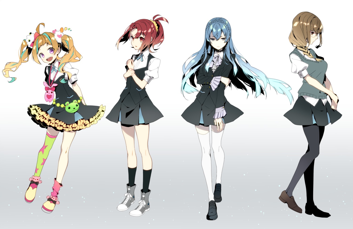 kiznaiver maki_honoka naoto niiyama_niko pantyhose seifuku sozozaki_noriko takashiro_chidori thighhighs