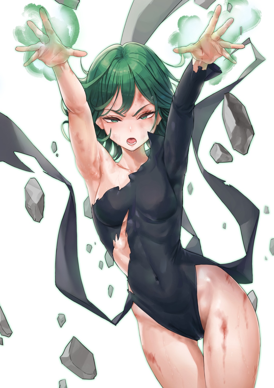 cameltoe dress mute_(mute89539160) no_bra nopan one_punch_man skirt_lift tatsumaki_(one_punch_man) torn_clothes