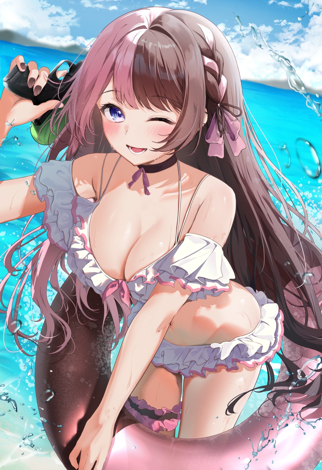 bikini garter gun iris_black_games mika_uni swimsuits tachibana_hinano vspo! wet