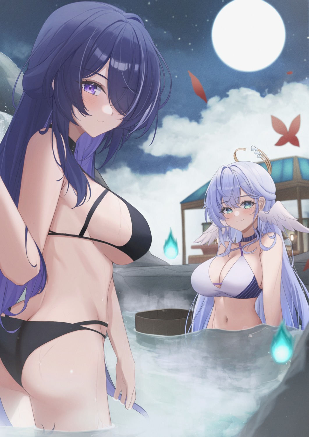 acheron ass bikini bikini_top halo honkai:_star_rail mofu07519 onsen robin swimsuits wet wings