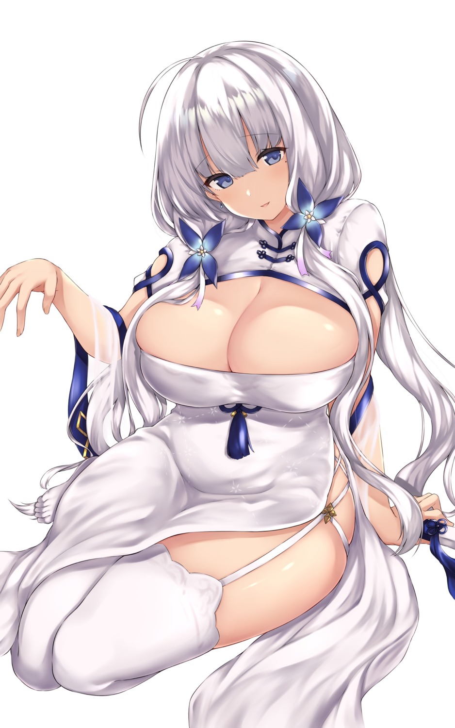 azur_lane chinadress illustrious_(azur_lane) mamizu no_bra stockings thighhighs