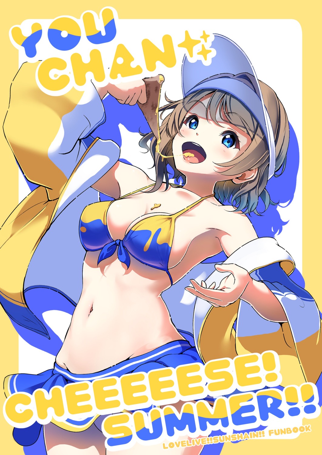 amaki-chan bikini cream love_live!_sunshine!! open_shirt skirt_lift swimsuits watanabe_you