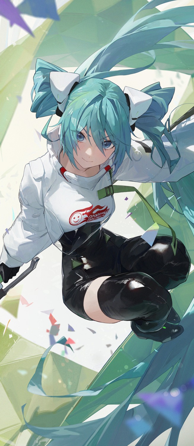 bodysuit goodsmile_racing hatsune_miku headphones mossi racing_miku thighhighs vocaloid