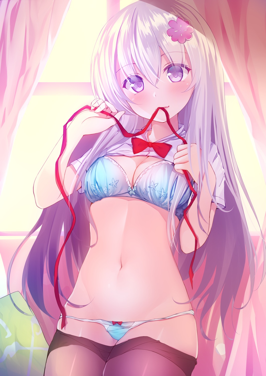 bra cleavage pantsu panty_pull pantyhose shirt_lift tagme