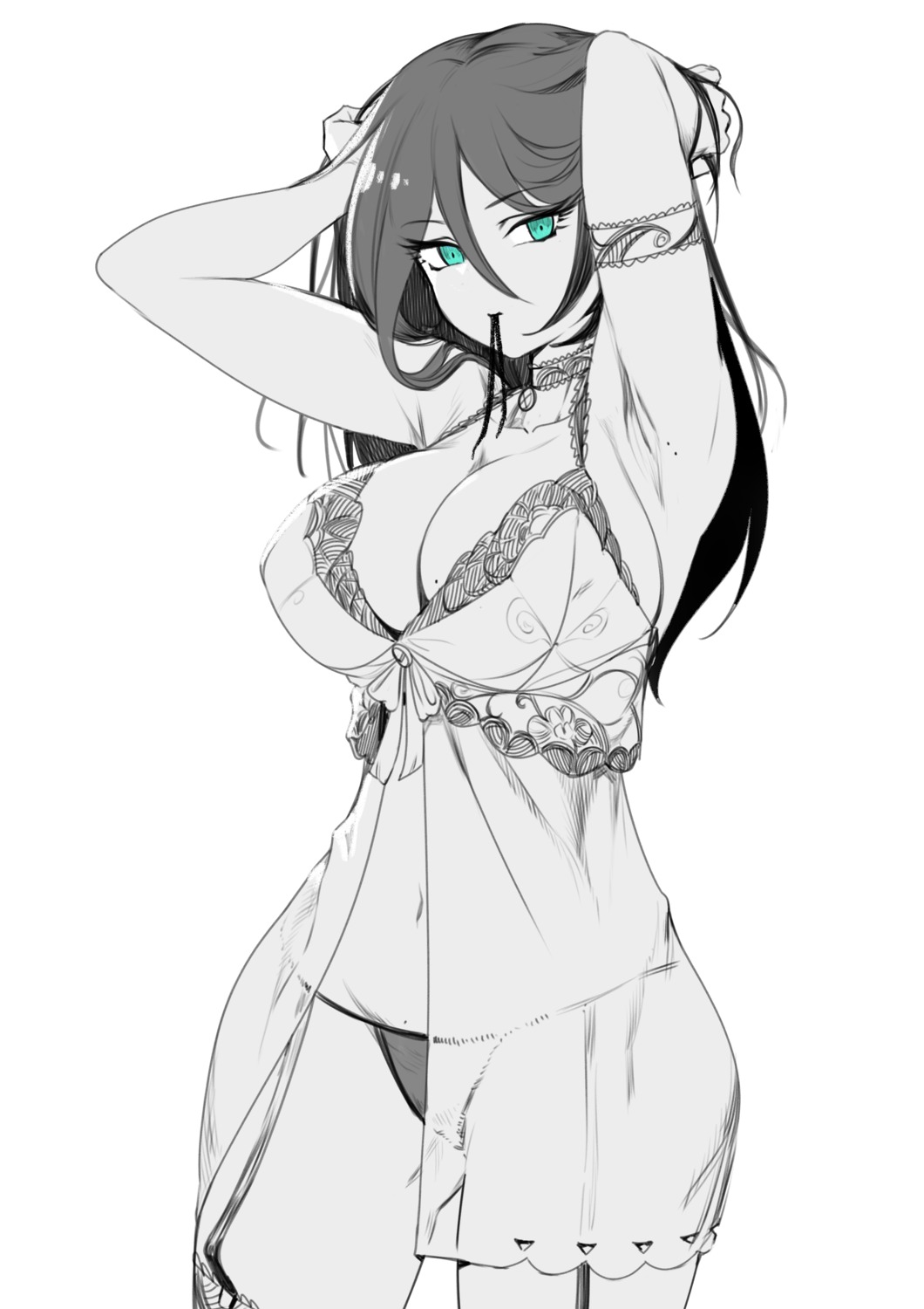 cleavage jin_rou lingerie monochrome no_bra pantsu see_through sketch