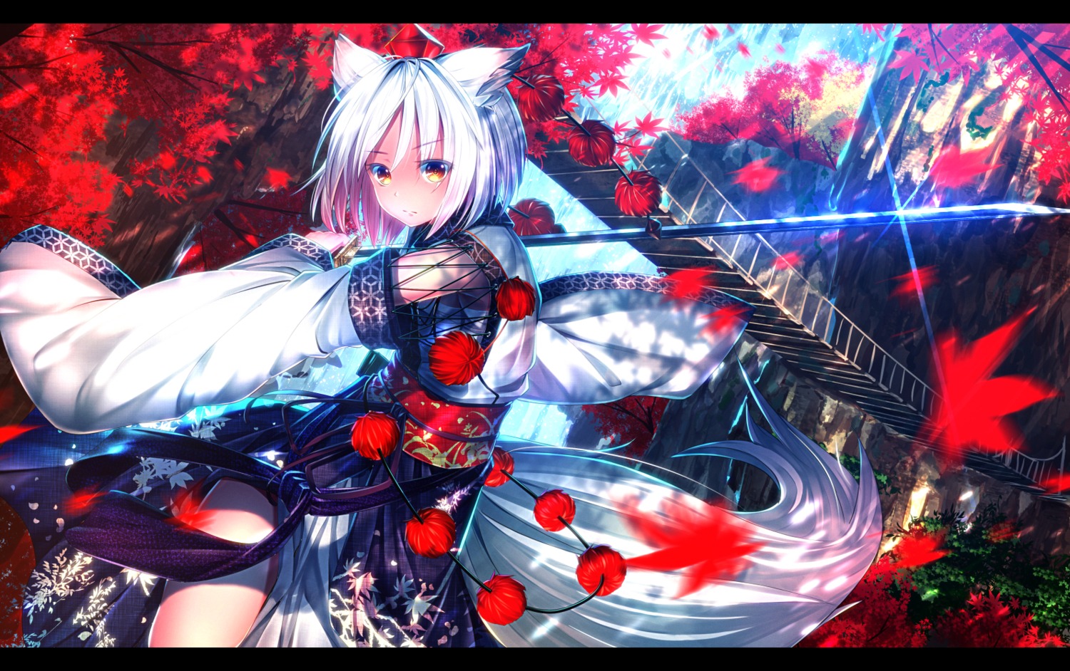 animal_ears inubashiri_momiji ryosios sword tail touhou