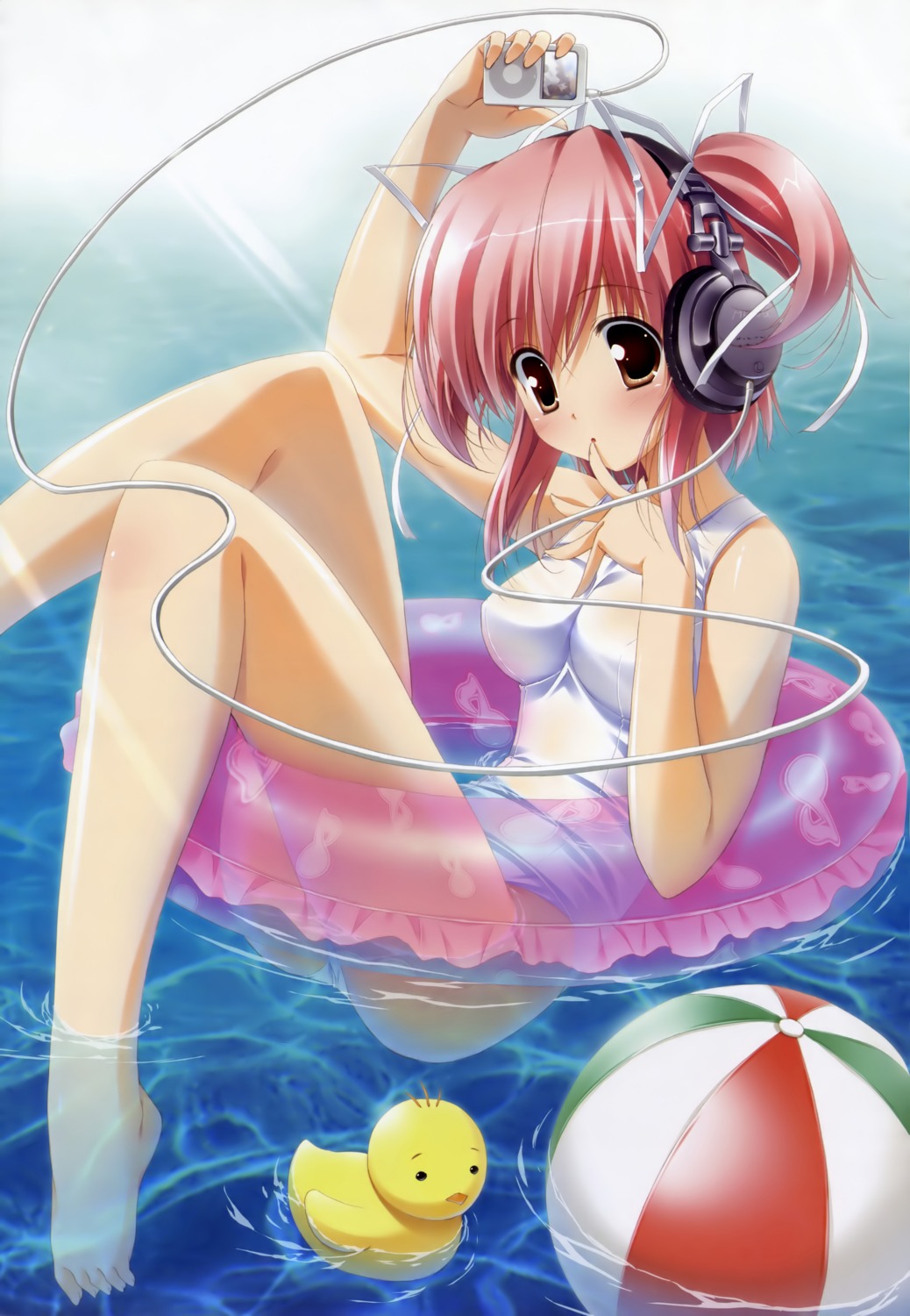 headphones katase_naru minna_no_uta sakaki_maki swimsuits