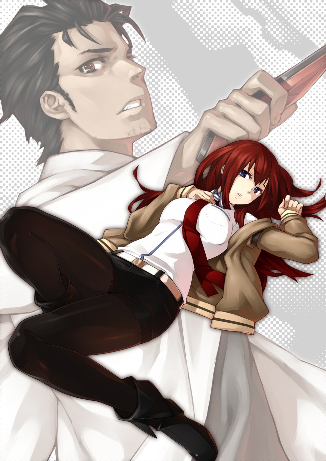 23 makise_kurisu okabe_rintarou pantyhose steins;gate