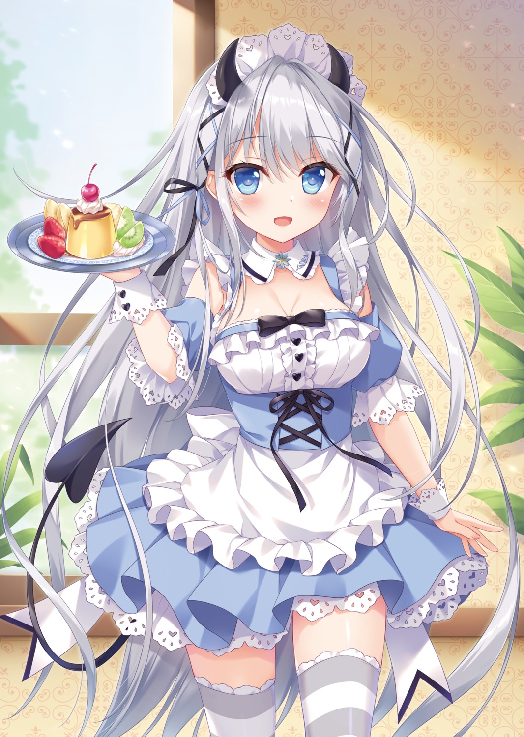 ameto_yuki detexted horns maid no_bra souffle_(ameto_yuki) tail thighhighs