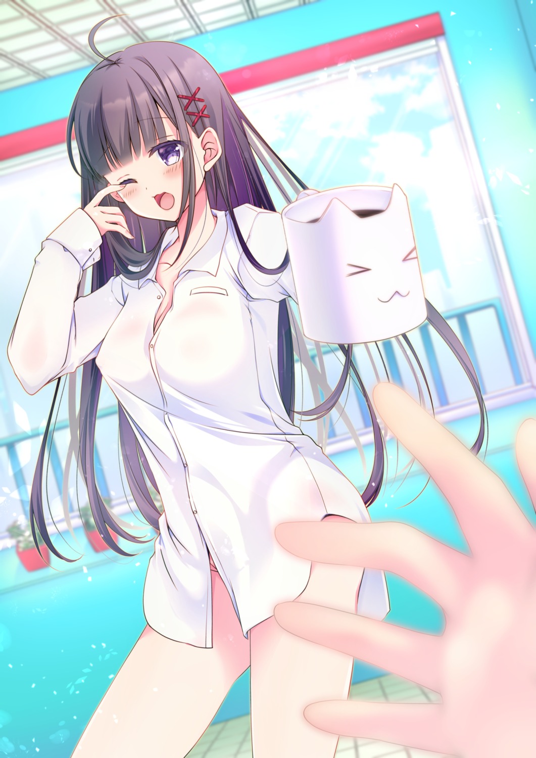 dress_shirt erect_nipples pantsu see_through tagme