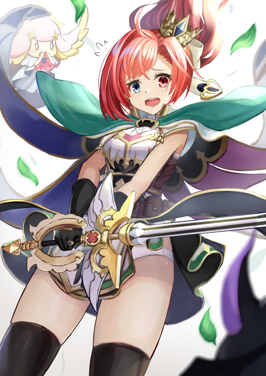 armor heterochromia monster_strike pantsu skirt_lift sword thighhighs