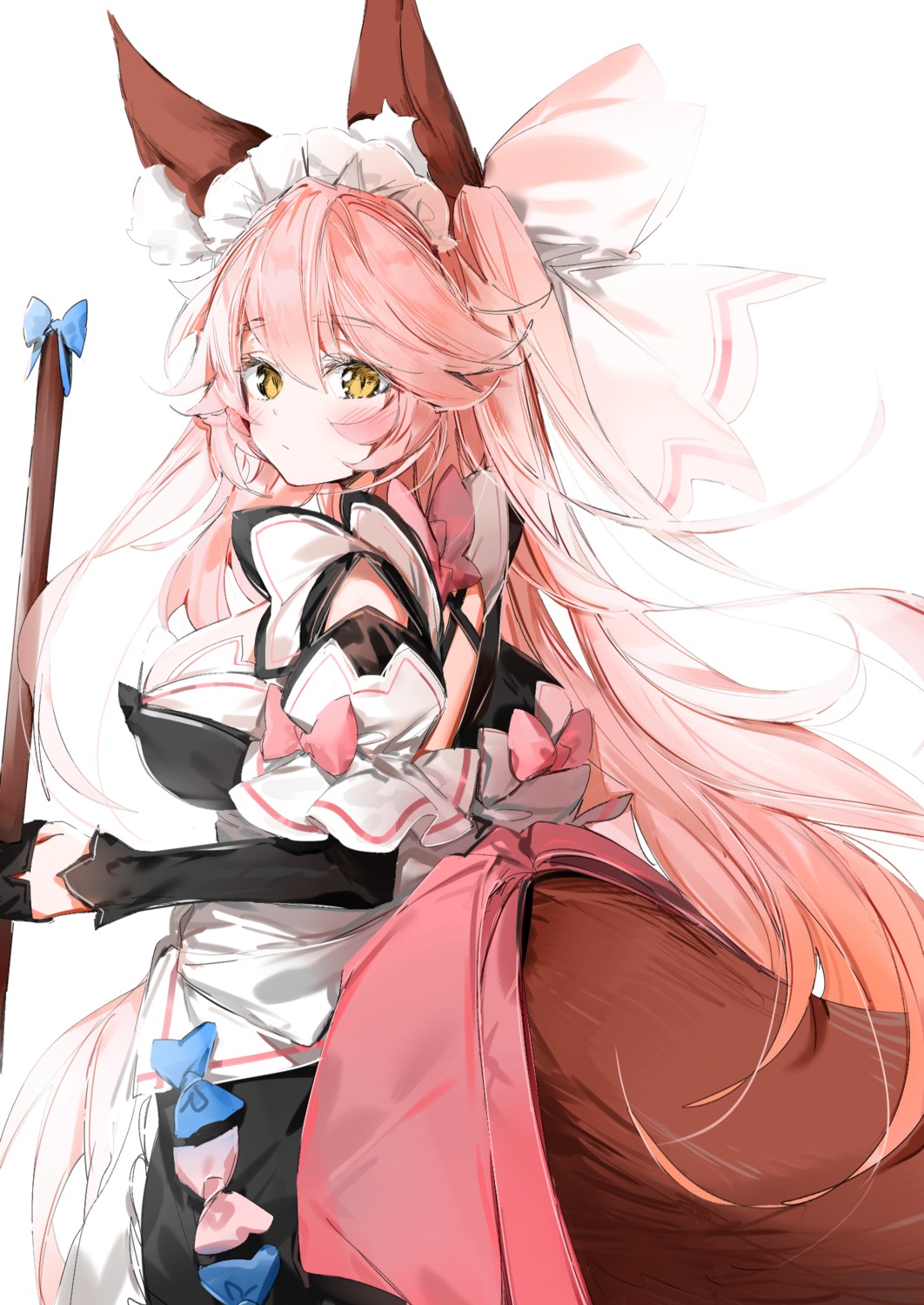 animal_ears kitsune maid silver_(chenwen) tail