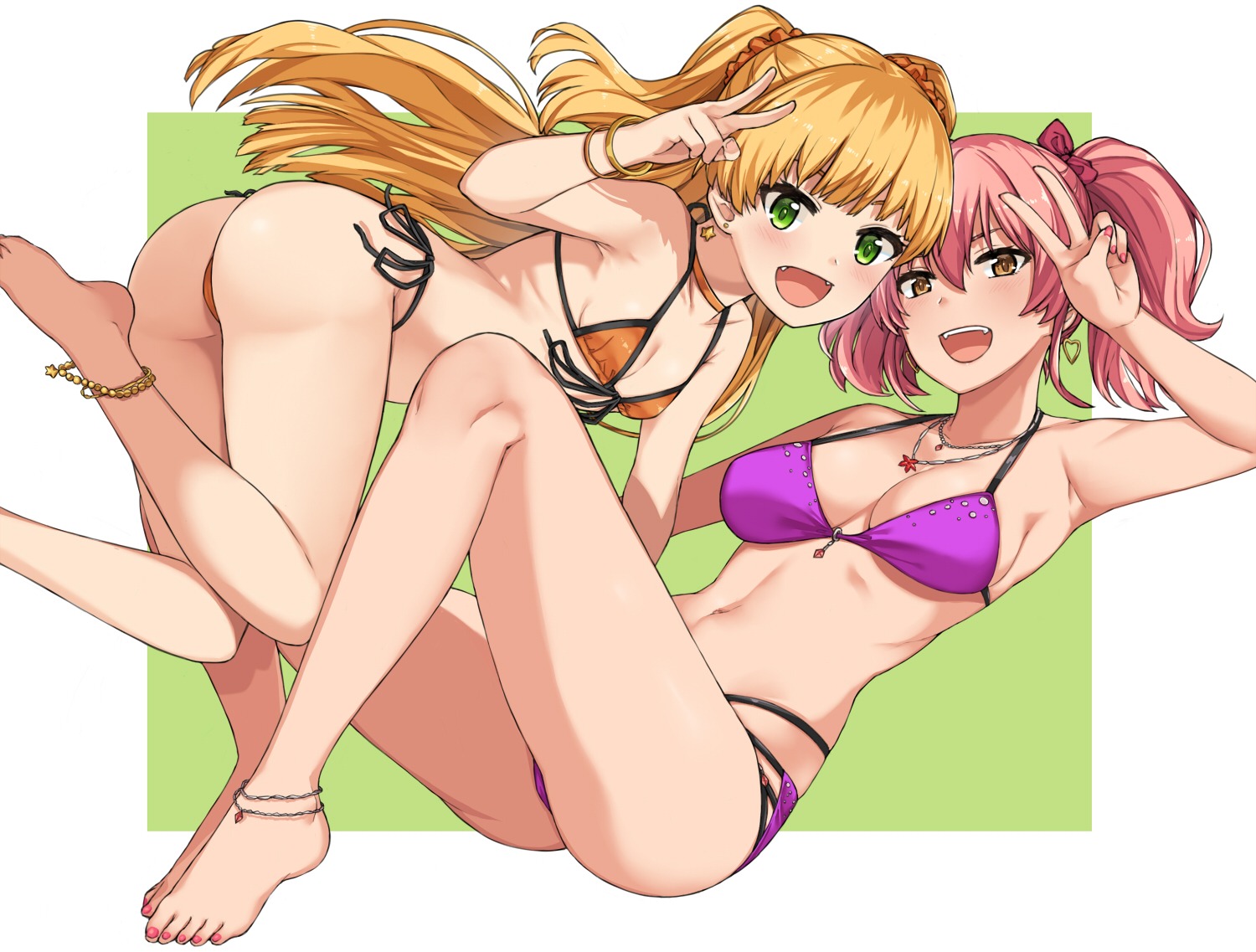 ass bikini cleavage feet hai_ookami jougasaki_mika jougasaki_rika swimsuits the_idolm@ster the_idolm@ster_cinderella_girls