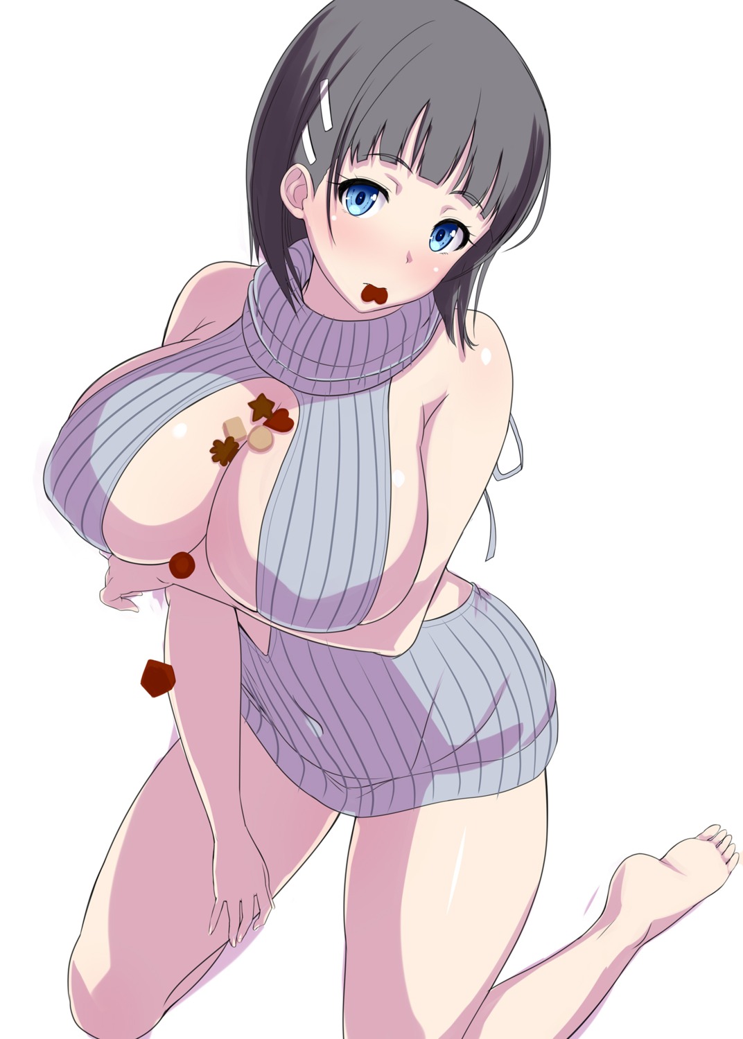 breast_hold erect_nipples kawase_seiki kirigaya_suguha no_bra sketch sweater sword_art_online