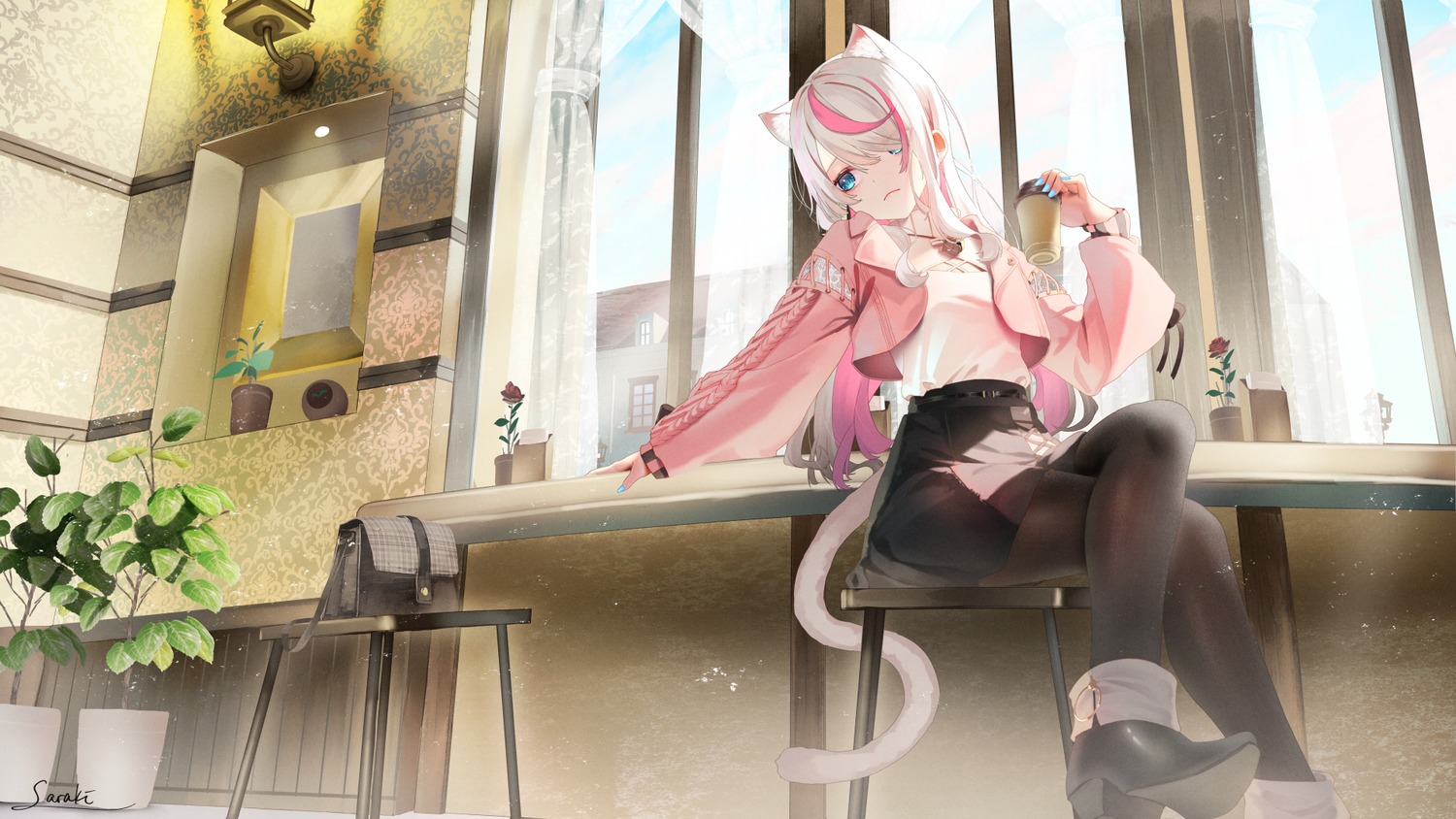 animal_ears heels nekomimi pantyhose saraki tail wallpaper