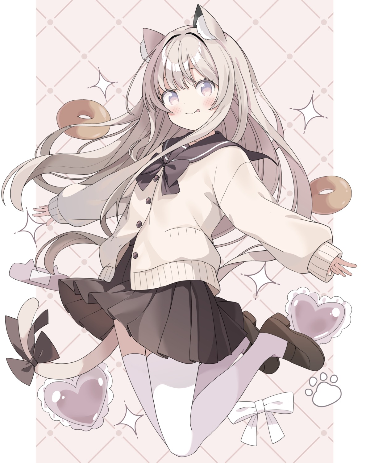 animal_ears nekomimi seifuku skirt_lift sweater tail tantan_men_(dragon) thighhighs