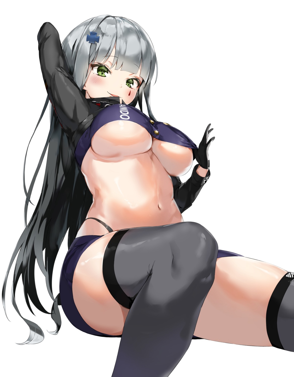 girls_frontline hk416_(girls_frontline) no_bra pantsu pixel_(yuxian) thighhighs underboob