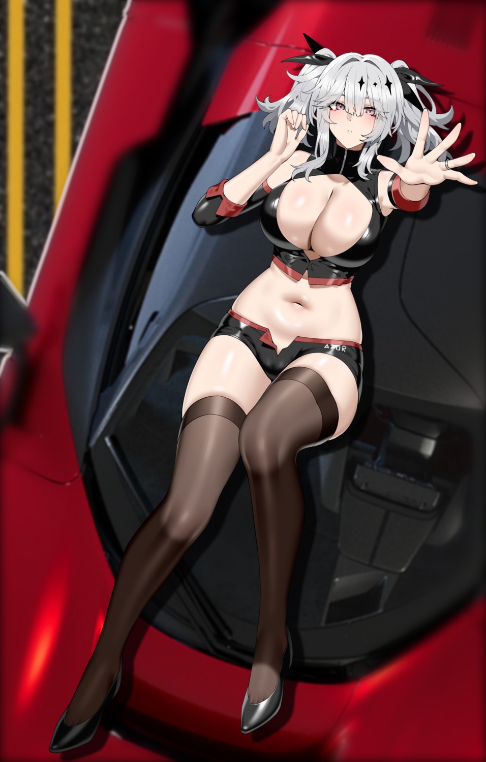 azur_lane joffre_(azur_lane) no_bra thighhighs wsfw