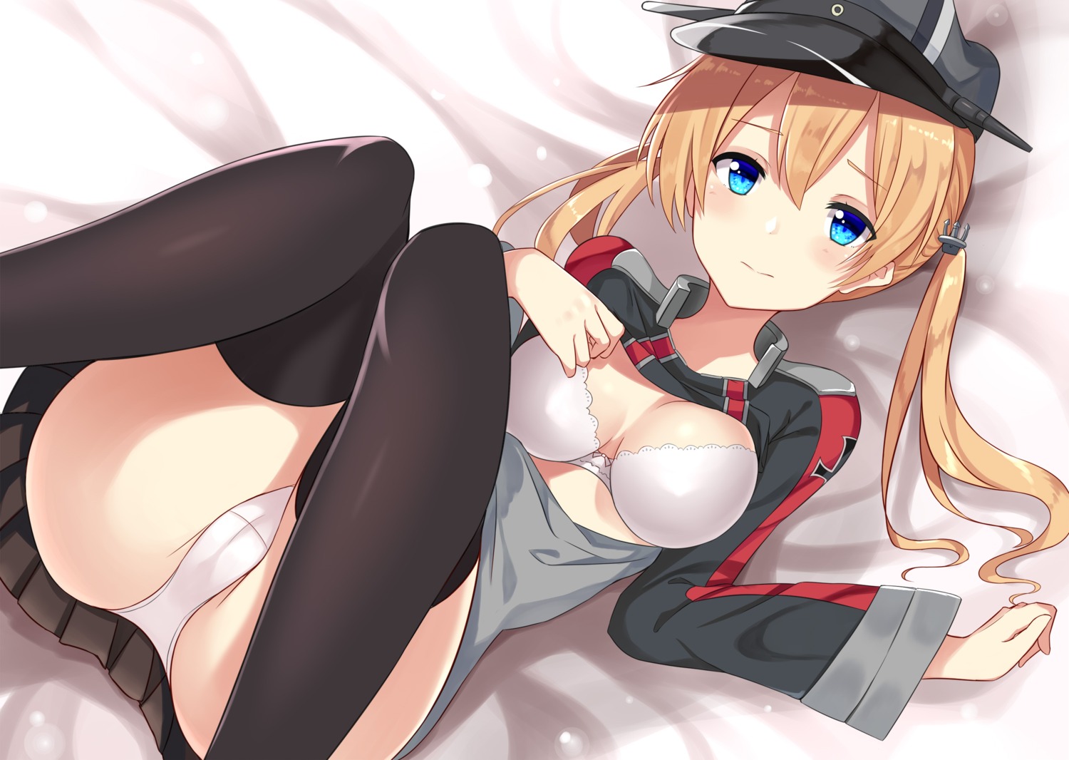 bra cameltoe cleavage kantai_collection nagiha_kuten open_shirt pantsu prinz_eugen_(kancolle) thighhighs uniform