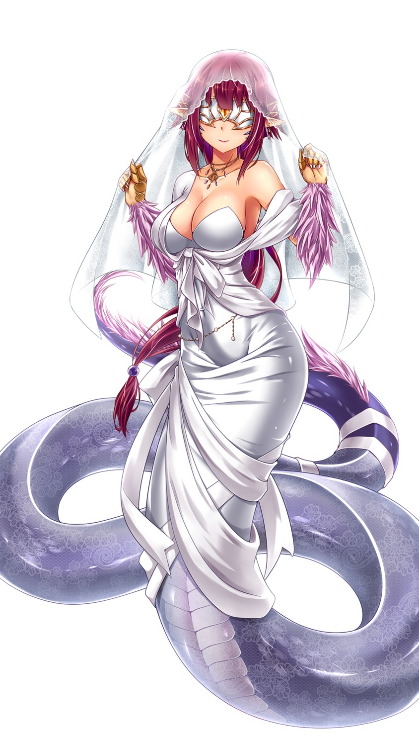 basilisk_(monster_girl_encyclopedia) cleavage dress midnight monster_girl monster_girl_encyclopedia pantyhose pointy_ears tail wedding_dress