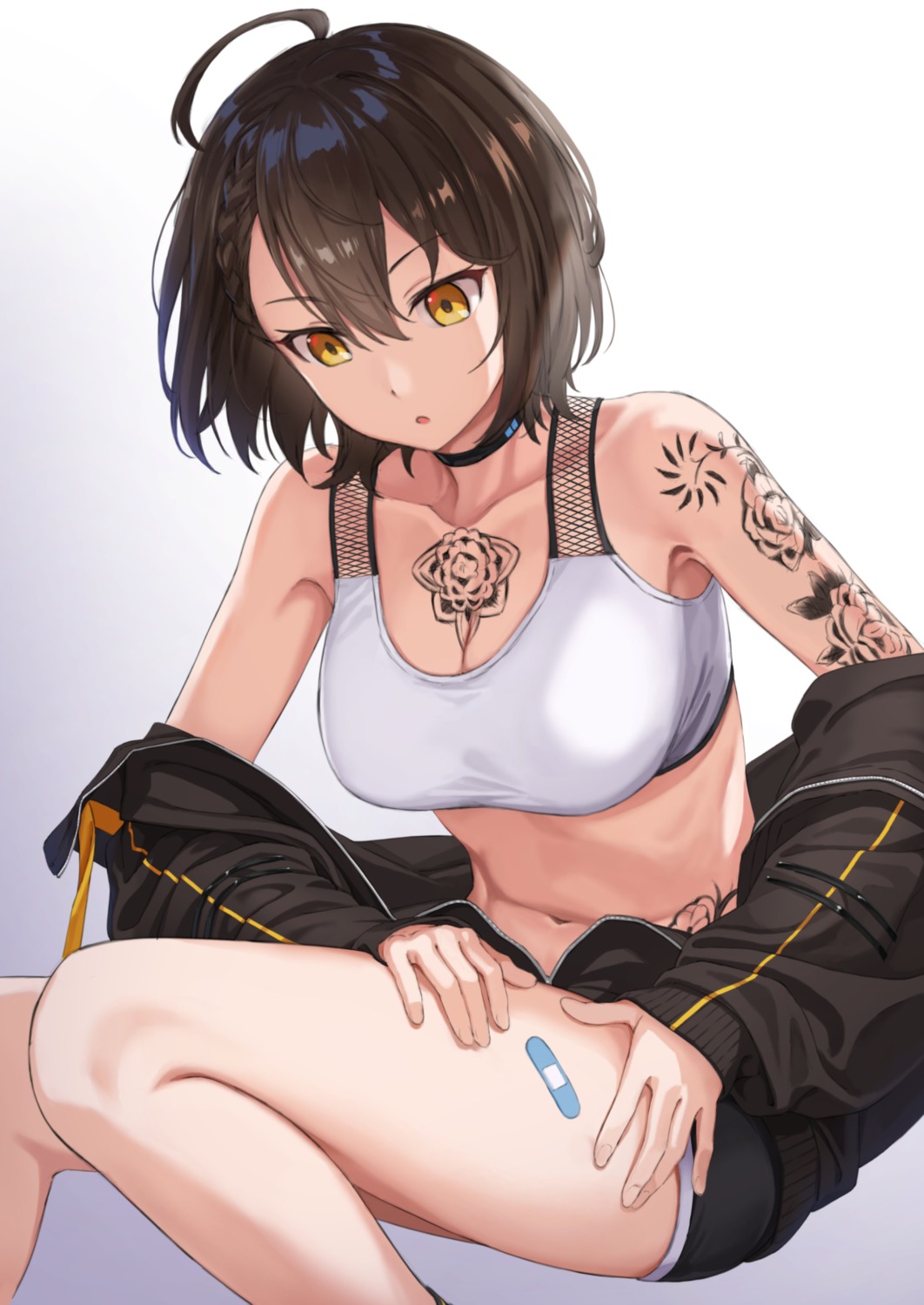 azur_lane baltimore_(azur_lane) bandaid bra cleavage open_shirt tattoo tuchinokoeffect