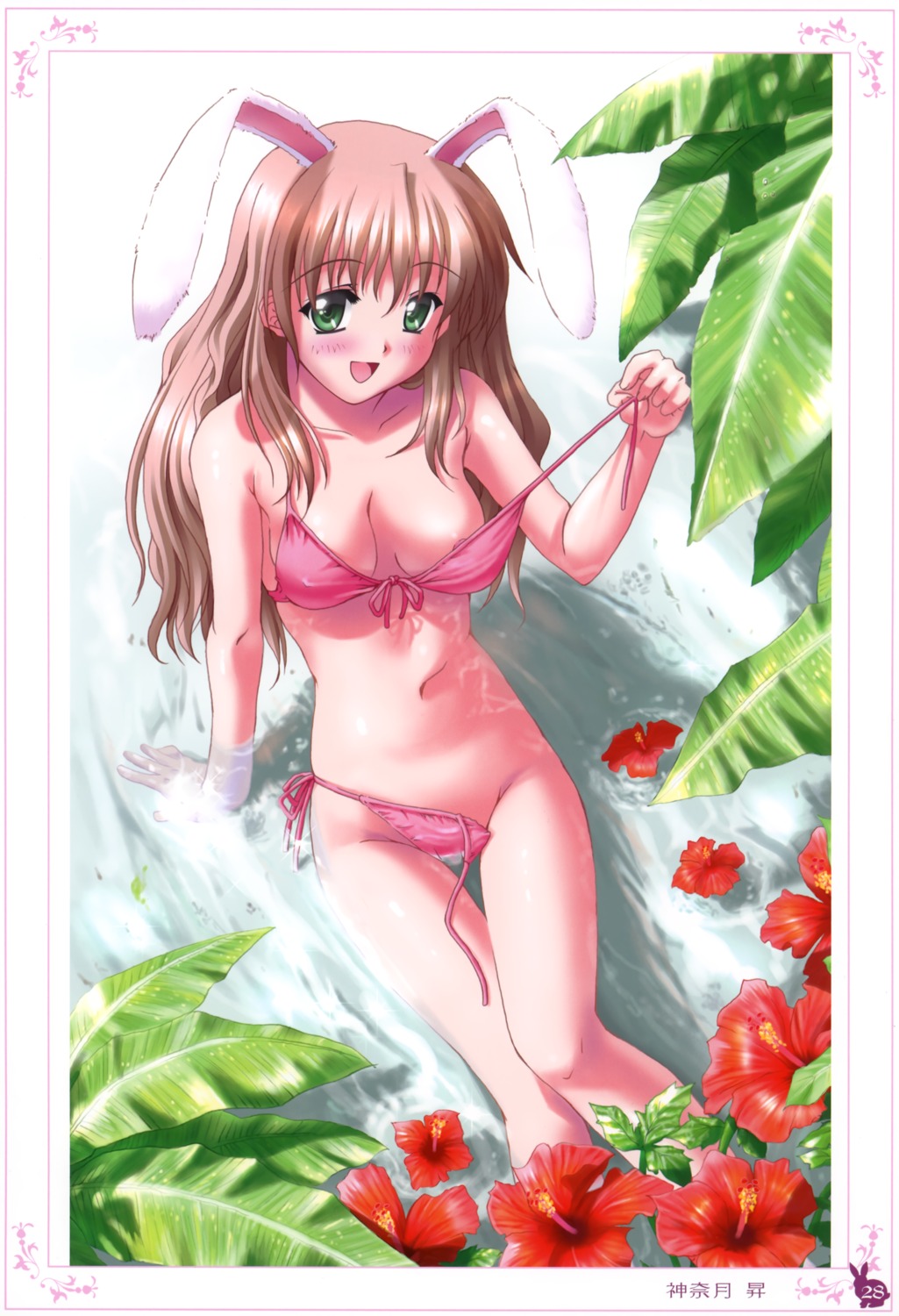 animal_ears areola bikini bunny_ears cleavage erect_nipples kannatsuki_noboru swimsuits undressing wet