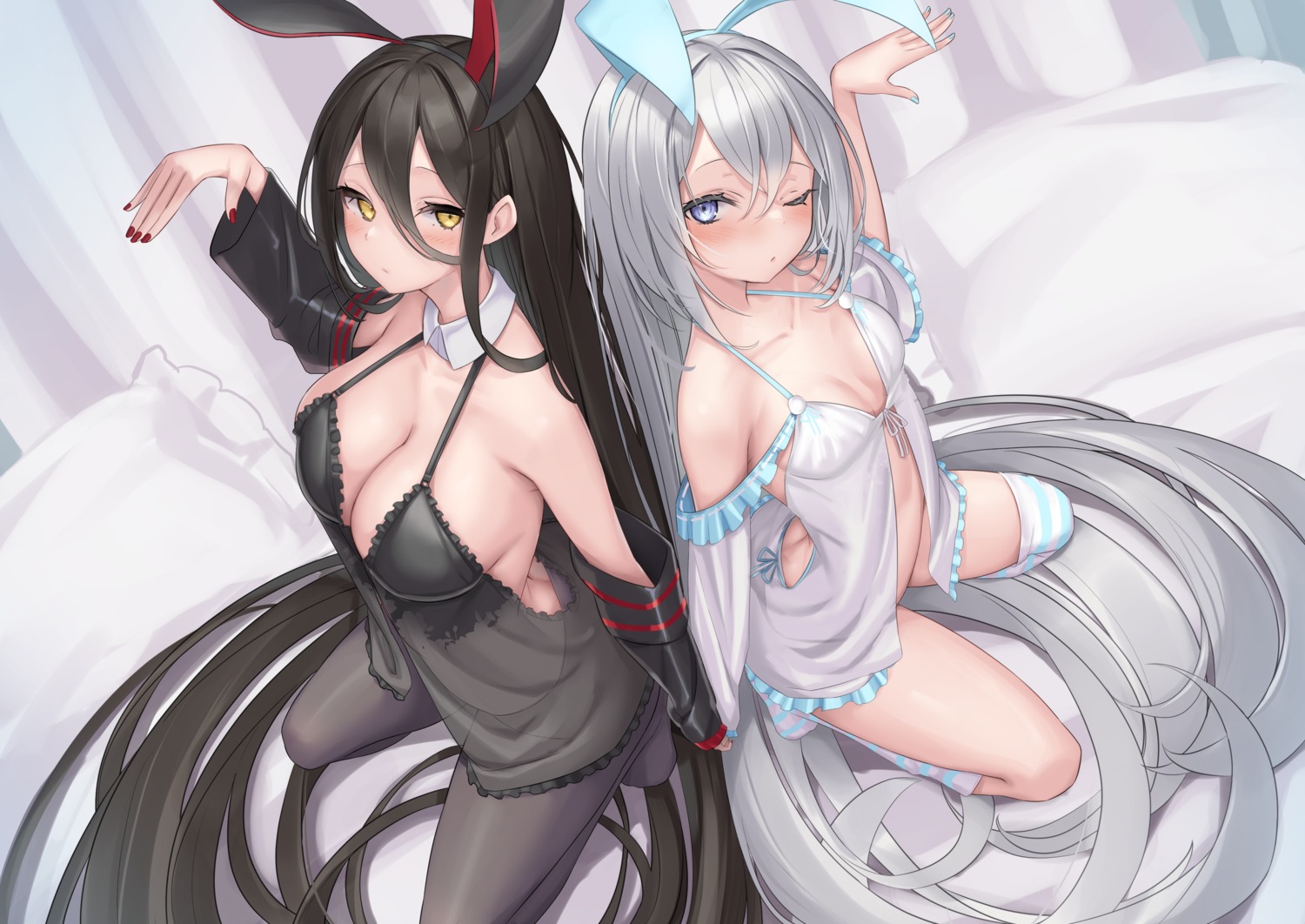 animal_ears bottomless bunny_ears dress pantyhose reinama see_through thighhighs