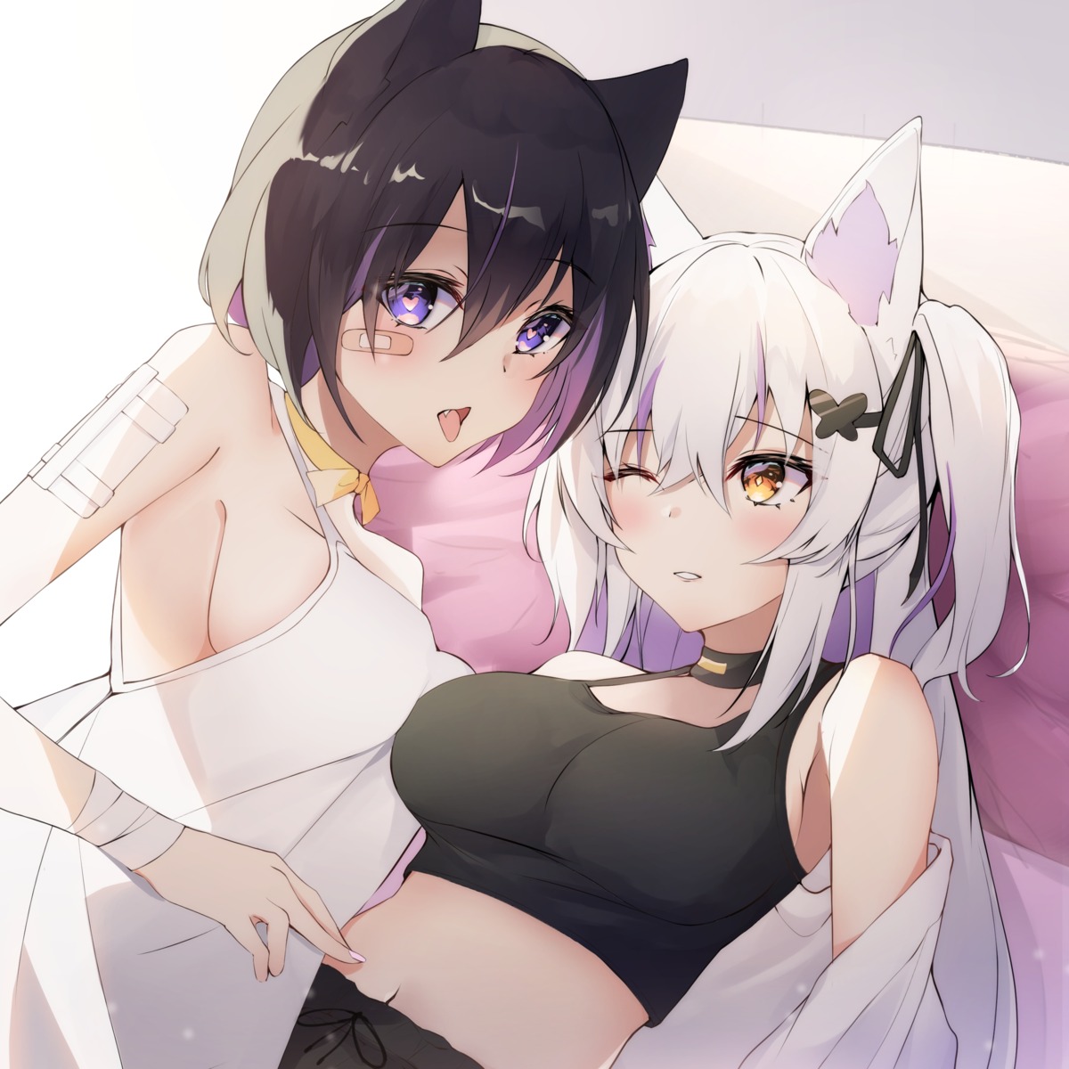 animal_ears bandages bandaid kurohikage nekomimi no_bra