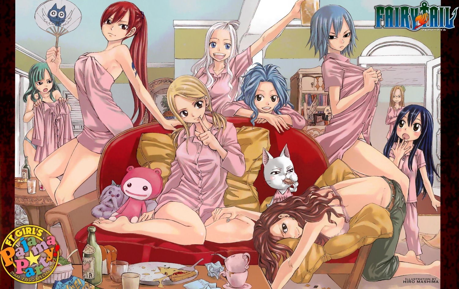 bisca_moulin bra cana_alberona charle dress_shirt erza_scarlet evergreen fairy_tail juvia_lockser levy_mcgarden lucy_heartfilia mashima_hiro mirajane_strauss pajama towel wendy_marvell