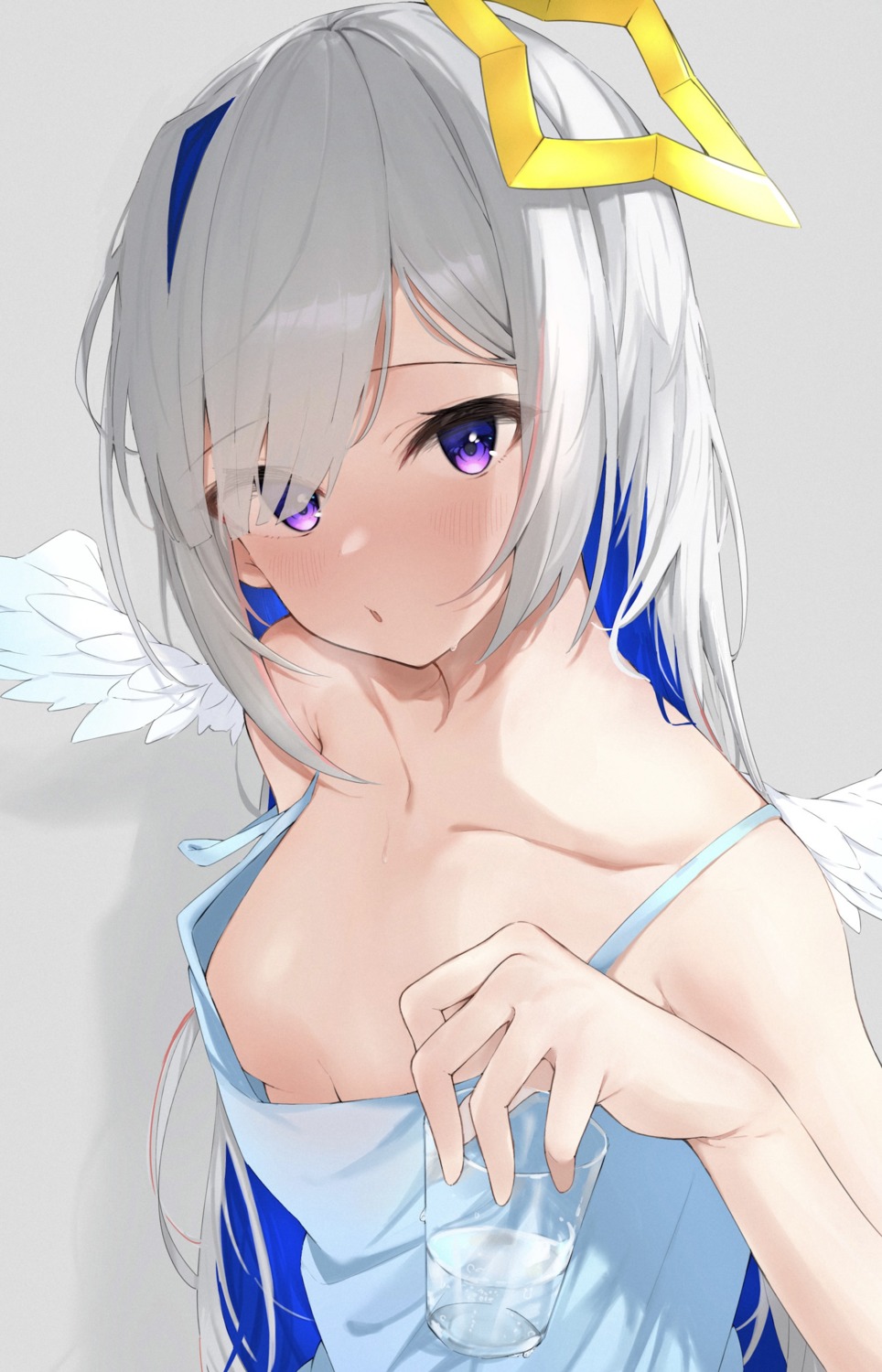 amane_kanata angel hololive kakeru_(kakeruanim) no_bra wings