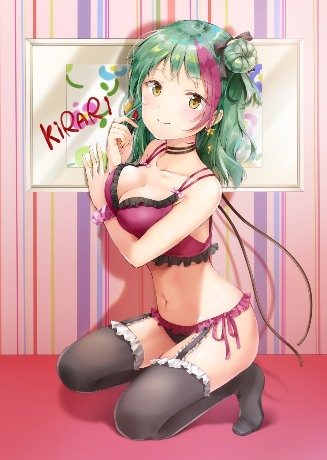 breast_hold cleavage lingerie pantsu stockings string_panties thighhighs yoshida_iyo