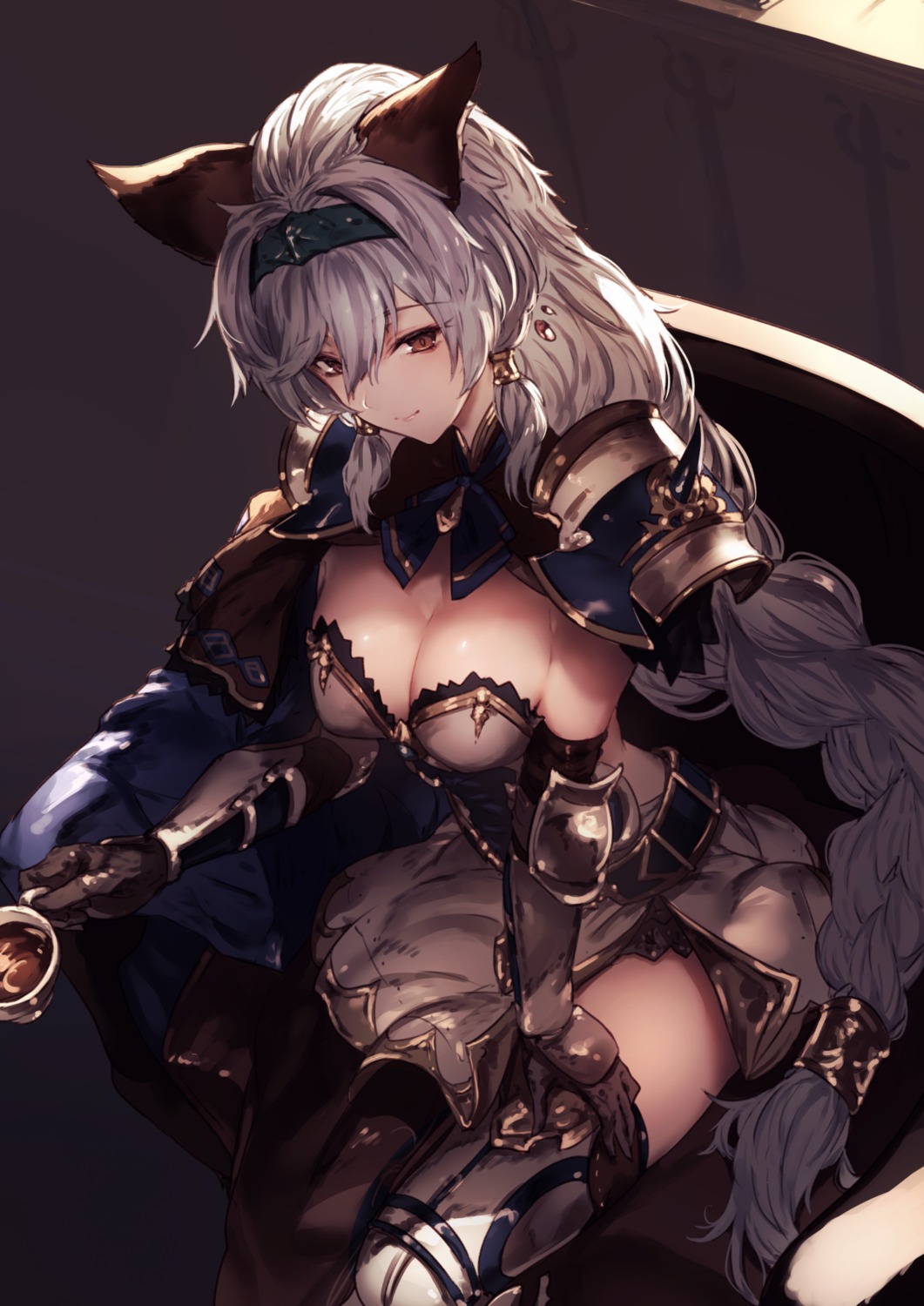 animal_ears armor cleavage genyaky granblue_fantasy heles tail thighhighs