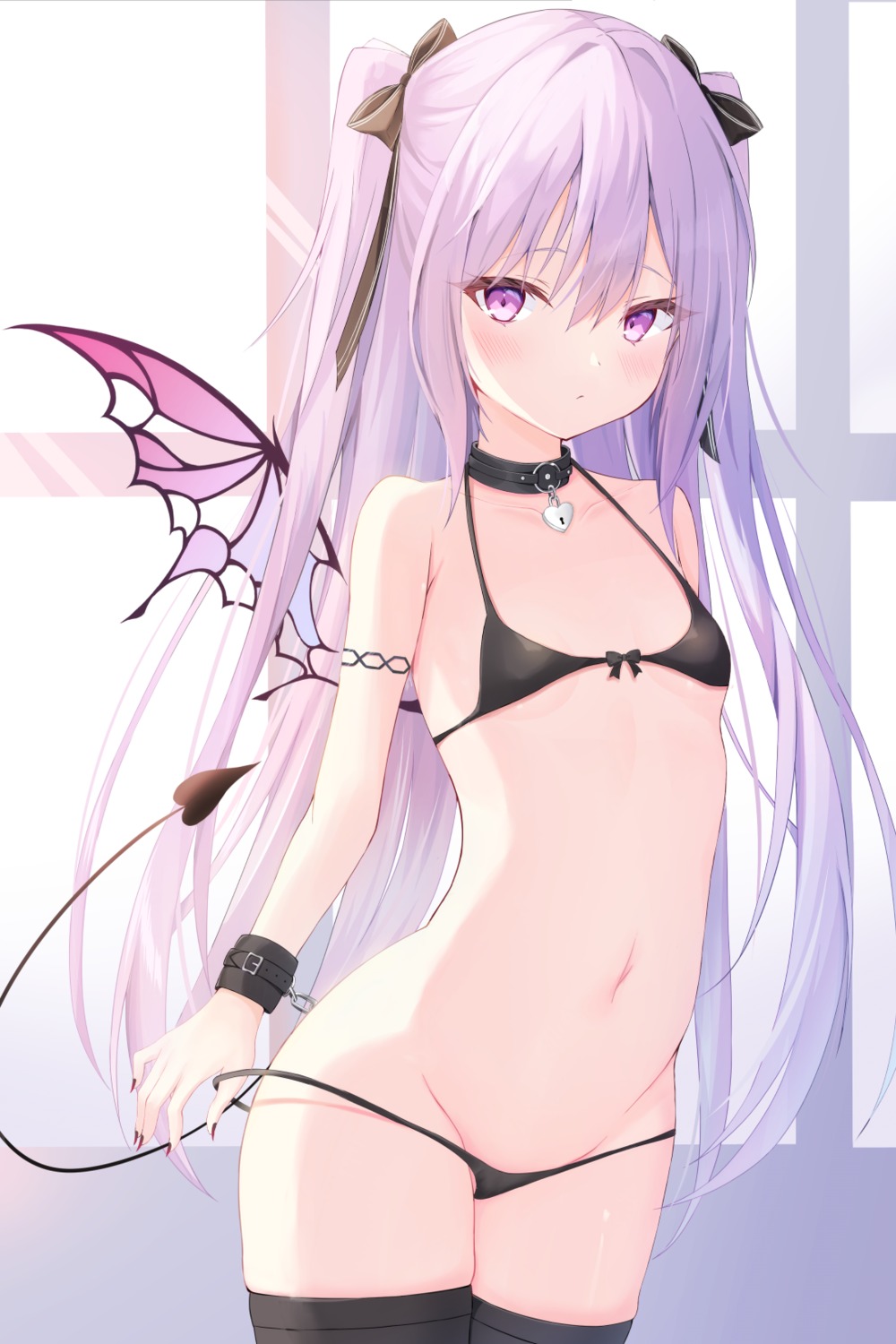bikini loli panty_pull swimsuits tail thighhighs undressing wings yunomi_(you_know_rne)